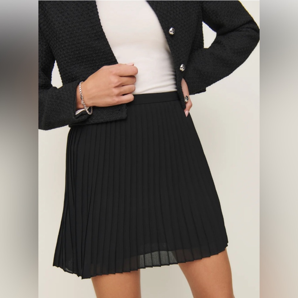 NEW Reformation Lovell Black Pleated Mini Skirt - Picture 3 of 10